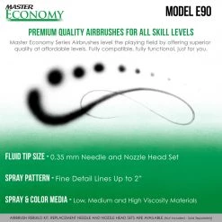 Master Airbrush Master Performance E90 Multi-Purpose Precision Dual-Action Siphon Feed Airbrush With Black Handle, 0.35 Mm Tip, 3/4 Oz Bottle Siphon Feed Airbrushes