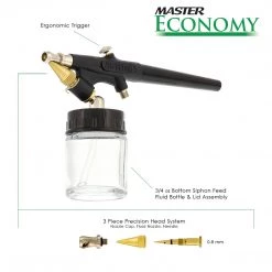 Master Airbrush Master Economy E91 Single-Action External Mix Siphon Feed Airbrush Set With 0.8 Mm Tip & 1/8 In. Air Inlet Siphon Feed Airbrushes