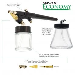 Master Airbrush Master Economy E96 Single-Action External Mix Siphon Feed Airbrush Set With 0.5mm Tip Broad Spray Pattern & 5 Ft. Air Hose