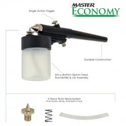 Master Airbrush Master Economy E98 Single-Action External Mix Siphon Feed Airbrush With Fine Tip, Attached 3/4 Oz Jar & 5 Ft. Air Hose
