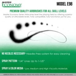 Master Airbrush Master Economy E98 Single-Action External Mix Siphon Feed Airbrush With Fine Tip, Attached 3/4 Oz Jar & 5 Ft. Air Hose