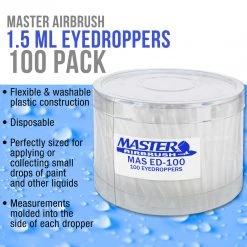 Master Airbrush 100-Pack - Plastic Pipette Eyedroppers For Liquid Transfer And Airbrush Paint