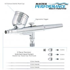 G222 Pro Set Master Airbrush With 3 Nozzle Sets (0.2, 0.3 & 0.5mm Needles, Fluid Tips And Air Caps) - Dual-Action Gravity Feed Airbrush, 1/3 Oz. Cup