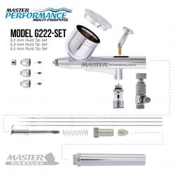 G222 Pro Set Master Airbrush With 3 Nozzle Sets (0.2, 0.3 & 0.5mm Needles, Fluid Tips And Air Caps) - Dual-Action Gravity Feed Airbrush, 1/3 Oz. Cup