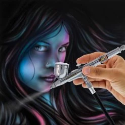 Master Airbrush G233 Airbrush Pro Set With 3 Nozzle Sets (0.2, 0.3 & 0.5mm Needles, Fluid Tips & Air Caps) - Dual-Action Gravity Feed With 1/3oz Cup & Cutaway Handle