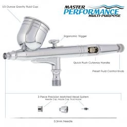 Master Airbrush Gravity Feed Airbrushes Master Performance G23 Multi-Purpose Dual-Action Gravity Feed Airbrush, 0.3 Mm Tip, 1/3 Oz Cup, Cutaway Handle