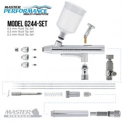Master Airbrush Master Performance G244 Pro Set Dual-Action Gravity Feed Airbrush Set With 3 Nozzle Sets (0.2, 0.3 & 0.5 Mm) 3/4 & 1.5 Oz Cups Gravity Feed Airbrushes