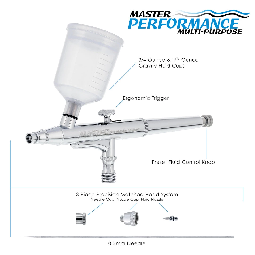 Master Airbrush Master Performance G24 Multi-Purpose Precision Dual-Action Gravity Feed Airbrush, 0.3 Mm Tip, 3/4 & 1.5 Oz Cups Gravity Feed Airbrushes 4 Master Airbrush Master Performance G24 Multi-Purpose Precision Dual-Action Gravity Feed Airbrush, 0.3 Mm Tip, 3/4 & 1.5 Oz Cups Gravity Feed Airbrushes