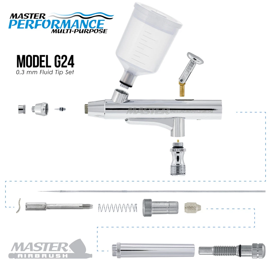 Master Airbrush Master Performance G24 Multi-Purpose Precision Dual-Action Gravity Feed Airbrush, 0.3 Mm Tip, 3/4 & 1.5 Oz Cups Gravity Feed Airbrushes 5 Master Airbrush Master Performance G24 Multi-Purpose Precision Dual-Action Gravity Feed Airbrush, 0.3 Mm Tip, 3/4 & 1.5 Oz Cups Gravity Feed Airbrushes