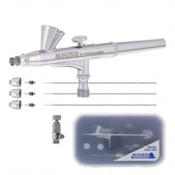 Master Airbrush G255 Pro Set Dual-Action Gravity Feed Airbrush Set With 3 Nozzle Sets (0.2, 0.3 & 0.5 Mm) 1/16 Oz Cup Gravity Feed Airbrushes