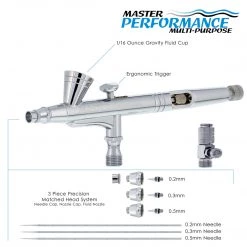 Master Airbrush Master Performance G266 Pro Set Dual-Action Gravity Feed Airbrush Set With 3 Nozzle Sets (0.2, 0.3 & 0.5 Mm) 1/16 Oz Cup & Cutaway Handle Gravity Feed Airbrushes