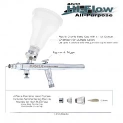 Master Airbrush Gravity Feed Airbrushes Master Hi-Flow G30 All-Purpose Precision Dual-Action Gravity Feed Airbrush With 0.5 Mm Tip & 4 Chamber Cup