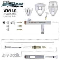Master Airbrush Gravity Feed Airbrushes Master Hi-Flow G33 All-Purpose Precision Dual-Action Gravity Feed Airbrush Set With 3 Cup Sizes And 3 Nozzle Sets (0.3, 0.5 & 0.8 Mm)