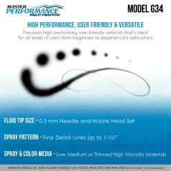 Master Airbrush Gravity Feed Airbrushes G34 Multi-Purpose Dual-Action Gravity Feed Airbrush With A 0.3mm Tip And 1/16 Oz. Fluid Cup - User Friendly