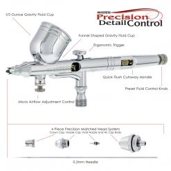 Master Airbrush Master High Precision G43 Dual-Action Gravity Feed Airbrush, 0.2 Mm Tip, 1/3 Oz Bowl Cup, Air Control Gravity Feed Airbrushes
