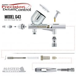 Master Airbrush Master High Precision G43 Dual-Action Gravity Feed Airbrush, 0.2 Mm Tip, 1/3 Oz Bowl Cup, Air Control Gravity Feed Airbrushes