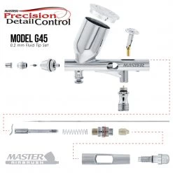 Master Airbrush Master High Precision G45 Dual-Action Gravity Feed Airbrush, 02 Mm Tip, Large 1/2 Oz Cup, Air Control Gravity Feed Airbrushes