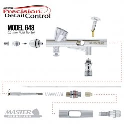 Master Airbrush Master High Precision G48 Dual-Action Gravity Feed Airbrush, 0.2 Mm Tip, Small 1/16 Oz Cup, Air Control Gravity Feed Airbrushes