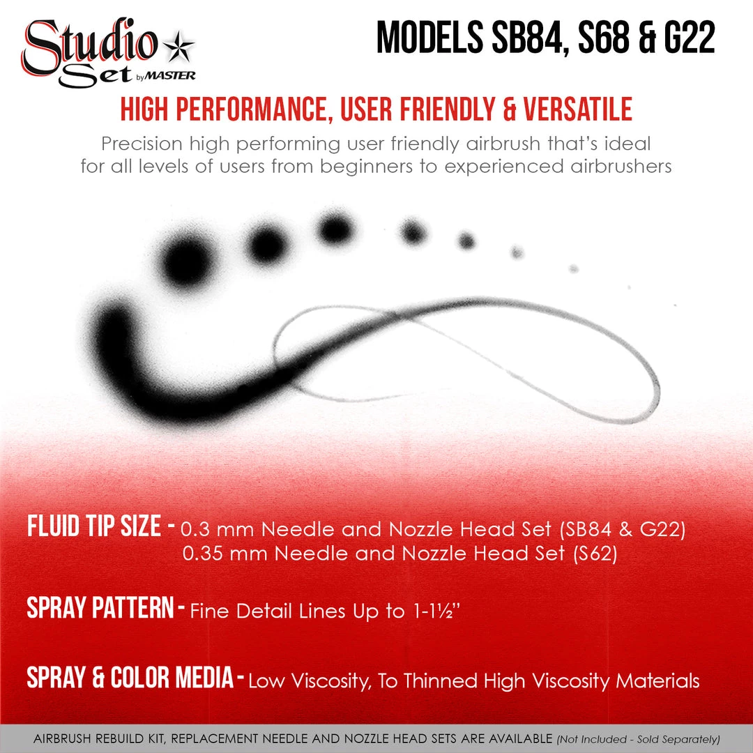 Master Airbrush Master G64 Studio Airbrush Set With 6 Different Airbrush Models (2 Gravity Feed, 3 Siphon Feed, 1 Side Feed) 10 Master Airbrush Master G64 Studio Airbrush Set With 6 Different Airbrush Models (2 Gravity Feed, 3 Siphon Feed, 1 Side Feed)