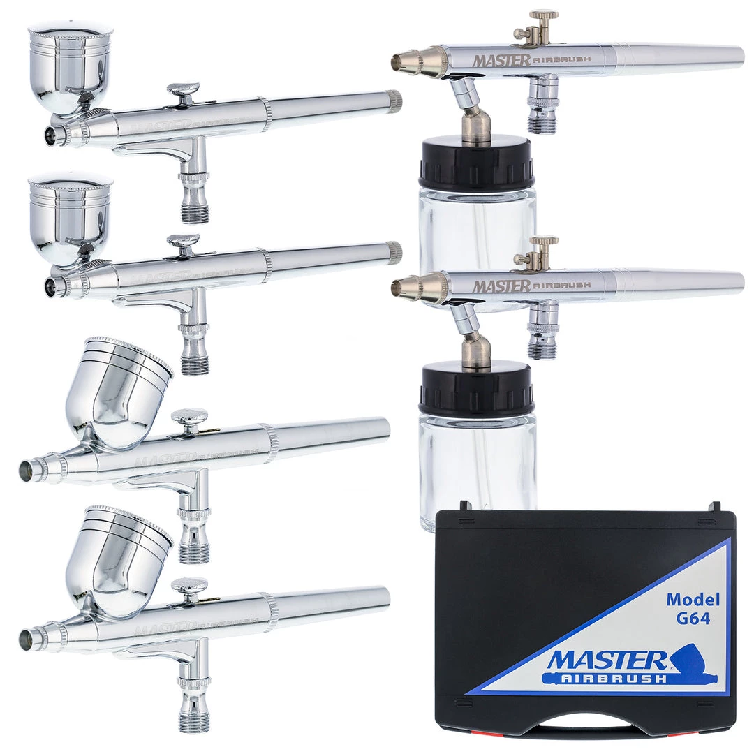 Master Airbrush Master G64 Studio Airbrush Set With 6 Different Airbrush Models (2 Gravity Feed, 3 Siphon Feed, 1 Side Feed) 3 Master Airbrush Master G64 Studio Airbrush Set With 6 Different Airbrush Models (2 Gravity Feed, 3 Siphon Feed, 1 Side Feed)