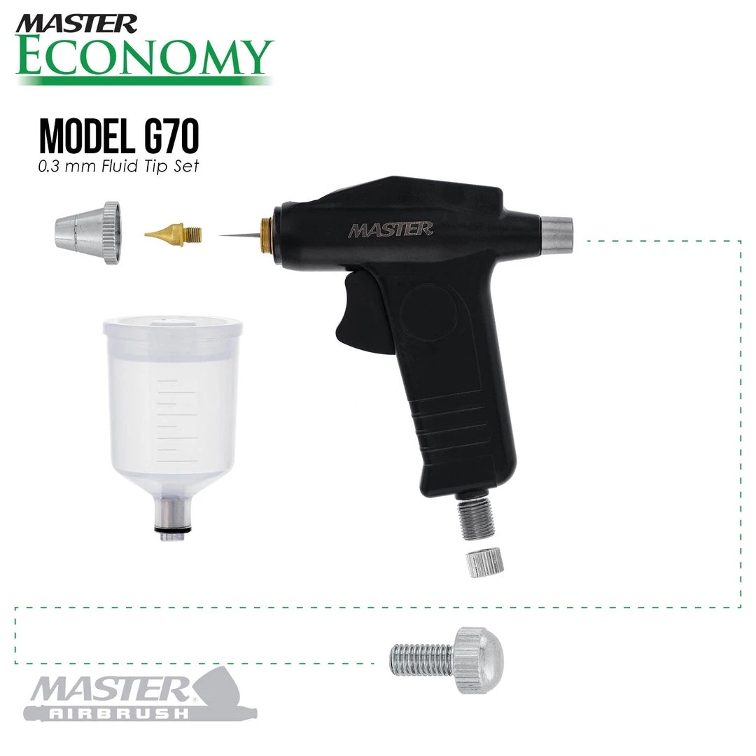 Master Airbrush Master Economy G70 Universal Precision Trigger Style Gravity Feed Airbrush Set With 0.3mm Tip And 1/8 In. Air Inlet Gravity Feed Airbrushes 5 Master Airbrush Master Economy G70 Universal Precision Trigger Style Gravity Feed Airbrush Set With 0.3mm Tip And 1/8 In. Air Inlet Gravity Feed Airbrushes