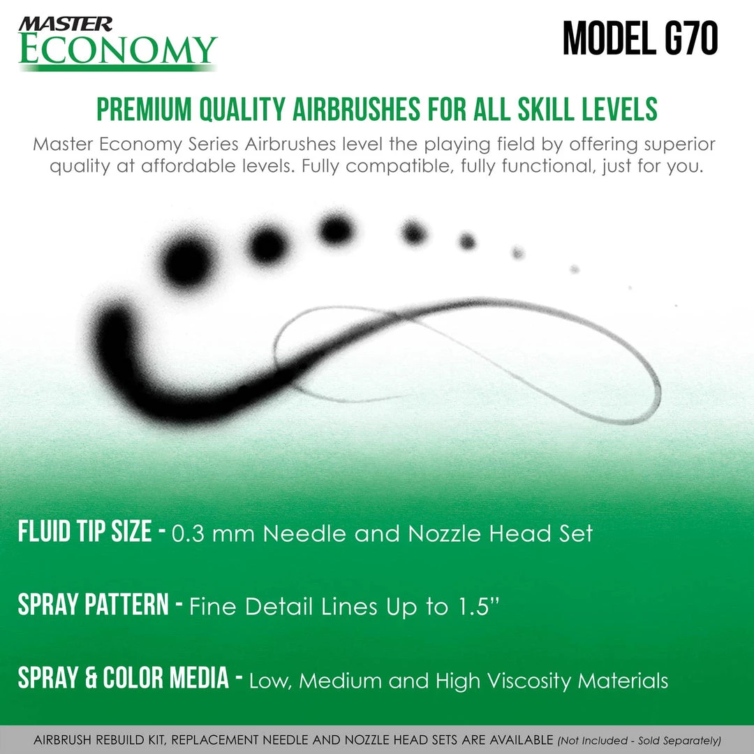 Master Airbrush Master Economy G70 Universal Precision Trigger Style Gravity Feed Airbrush Set With 0.3mm Tip And 1/8 In. Air Inlet Gravity Feed Airbrushes 6 Master Airbrush Master Economy G70 Universal Precision Trigger Style Gravity Feed Airbrush Set With 0.3mm Tip And 1/8 In. Air Inlet Gravity Feed Airbrushes