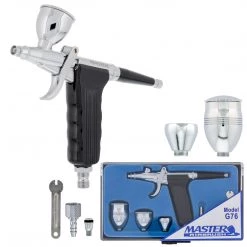 Master Airbrush Master Performance G76 Pistol Trigger Gravity Feed Airbrush, Spray Gun Fan Air Cap Head, 0.3mm Tip, 3 Gravity Cups Gravity Feed Airbrushes