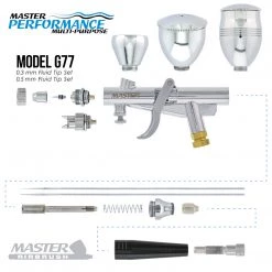 Master Airbrush Gravity Feed Airbrushes G77 Pistol Trigger Fixed Dual-Action Gravity Feed Airbrush, 2 Nozzle Sets (0.3 & 0.5mm), Spray Gun Fan Head, Round Pattern Head, 3 Cup Sizes, 6' Hose