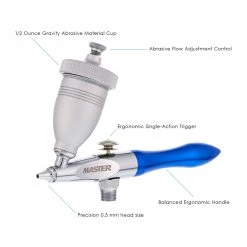 Master Airbrush Airbrush Sandblasting Gravity Feed Air Abrasive Eraser And Etching Airbrush Kit - Mini Sandblaster Etcher Gun With 1/2 Oz. Cup, 0.5 Mm Tip, Hose