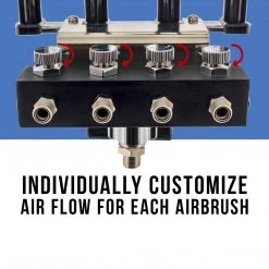 Master Airbrush Airbrush Holder Station With 4-Way Air Splitter Manifold, Holds Up To 4 Airbrushes - Clamp On Work Table, Benchtop, Mount Onto Compressor