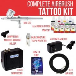 Master Airbrush Multi-Purpose Airbrush Kit With Mini Compressor, Dual-Action Gravity Feed Airbrush. Air Hose And 8 Color Tattoo Paint Set Face & Body Art Systems