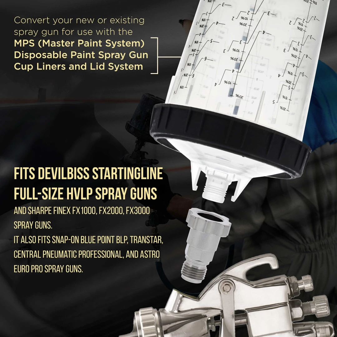 Master Pro Master Paint System MPS Spray Gun Cup Adapter 844 - Converts Devilbiss Startingline, Sharpe Finex Spray Guns For Use With MPS Disposable Cup System Adapters 5 Master Pro Master Paint System MPS Spray Gun Cup Adapter 844 - Converts Devilbiss Startingline, Sharpe Finex Spray Guns For Use With MPS Disposable Cup System Adapters