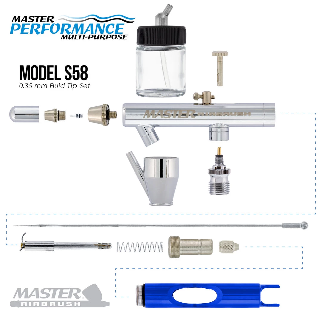 Master Airbrush Siphon Feed Airbrushes Master Performance S58 Multi-Purpose Precision Dual-Action Siphon Feed Airbrush, 0.35 Mm Tip, 3/4 Oz Bottle, 1/6 Oz Color Cup, Cutaway Handle 5 Master Airbrush Siphon Feed Airbrushes Master Performance S58 Multi-Purpose Precision Dual-Action Siphon Feed Airbrush, 0.35 Mm Tip, 3/4 Oz Bottle, 1/6 Oz Color Cup, Cutaway Handle