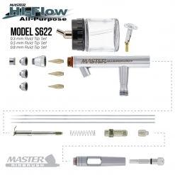 Master Airbrush Master Hi-Flow S622 Pro Set Dual-Action Siphon Feed Airbrush Set With 3 Nozzle Sets (0.3, 0.5 & 0.8mm) & 1 Bottle Siphon Feed Airbrushes 10 Master Airbrush Master Hi-Flow S622 Pro Set Dual-Action Siphon Feed Airbrush Set With 3 Nozzle Sets (0.3, 0.5 & 0.8mm) & 1 Bottle Siphon Feed Airbrushes