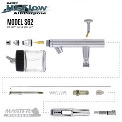 Master Airbrush Siphon Feed Airbrushes Master Hi-Flow S62 All-Purpose Precision Dual-Action Siphon Feed Airbrush, 0.5 Mm Tip, 3/4 Oz Bottle