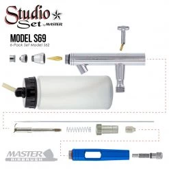 Master Airbrush 6 Master Hi-Flow S62 Dual-Action Siphon Feed Airbrushes With 0.5 Mm Tips, 2-3/4 Oz Bottles, Color Coated Cutaway Handles & Storage Case