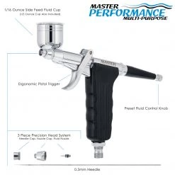 Master Airbrush Side Feed Airbrushes Master Performance SB80 Multi-Purpose Fixed Dual-Action Side Feed Pistol Trigger Airbrush, 0.3 Mm Tip, 1/6 & 1/3 Oz Cups