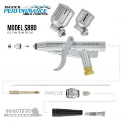 Master Airbrush Side Feed Airbrushes Master Performance SB80 Multi-Purpose Fixed Dual-Action Side Feed Pistol Trigger Airbrush, 0.3 Mm Tip, 1/6 & 1/3 Oz Cups