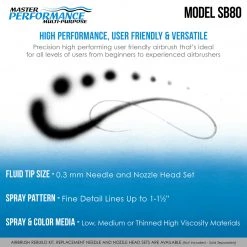 Master Airbrush Side Feed Airbrushes Master Performance SB80 Multi-Purpose Fixed Dual-Action Side Feed Pistol Trigger Airbrush, 0.3 Mm Tip, 1/6 & 1/3 Oz Cups