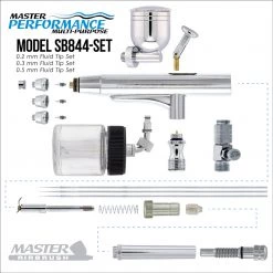 Master Airbrush Side Feed Airbrushes SB844 Pro Set Multi-Purpose Dual-Action Side Feed Airbrush With 3 Nozzle Sets (0.2, 0.3 & 0.5mm), Side & Siphon Cups