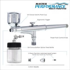 Master Airbrush Gravity Feed Airbrushes Master Performance SB84 Multi-Purpose Precision Dual-Action Side Bowl Feed Airbrush, 0.3 Mm Tip, Gravity & Siphon Cups