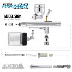 Master Airbrush Gravity Feed Airbrushes Master Performance SB84 Multi-Purpose Precision Dual-Action Side Bowl Feed Airbrush, 0.3 Mm Tip, Gravity & Siphon Cups