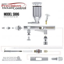 Master Airbrush SB86 High Precision Detail Control Dual-Action Side Feed Airbrush Set Kit With A 0.2mm Fluid Tip, 1/2 Oz. Gravity Cup Side Feed Airbrushes