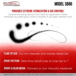 Master Airbrush SB86 High Precision Detail Control Dual-Action Side Feed Airbrush Set Kit With A 0.2mm Fluid Tip, 1/2 Oz. Gravity Cup Side Feed Airbrushes
