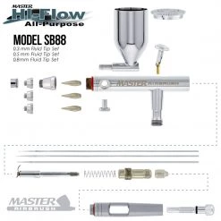 Master Airbrush SB88 Pro Set Dual-Action Side Feed Airbrush Kit With 3 Nozzle Sets (0.3, 0.5 & 0.8mm) Needles, Fluid Tips And Air Caps), 1/2 Oz. Gravity Cup, Guide Side Feed Airbrushes 10 Master Airbrush SB88 Pro Set Dual-Action Side Feed Airbrush Kit With 3 Nozzle Sets (0.3, 0.5 & 0.8mm) Needles, Fluid Tips And Air Caps), 1/2 Oz. Gravity Cup, Guide Side Feed Airbrushes