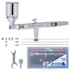 Master Airbrush SB88 Pro Set Dual-Action Side Feed Airbrush Kit With 3 Nozzle Sets (0.3, 0.5 & 0.8mm) Needles, Fluid Tips And Air Caps), 1/2 Oz. Gravity Cup, Guide Side Feed Airbrushes