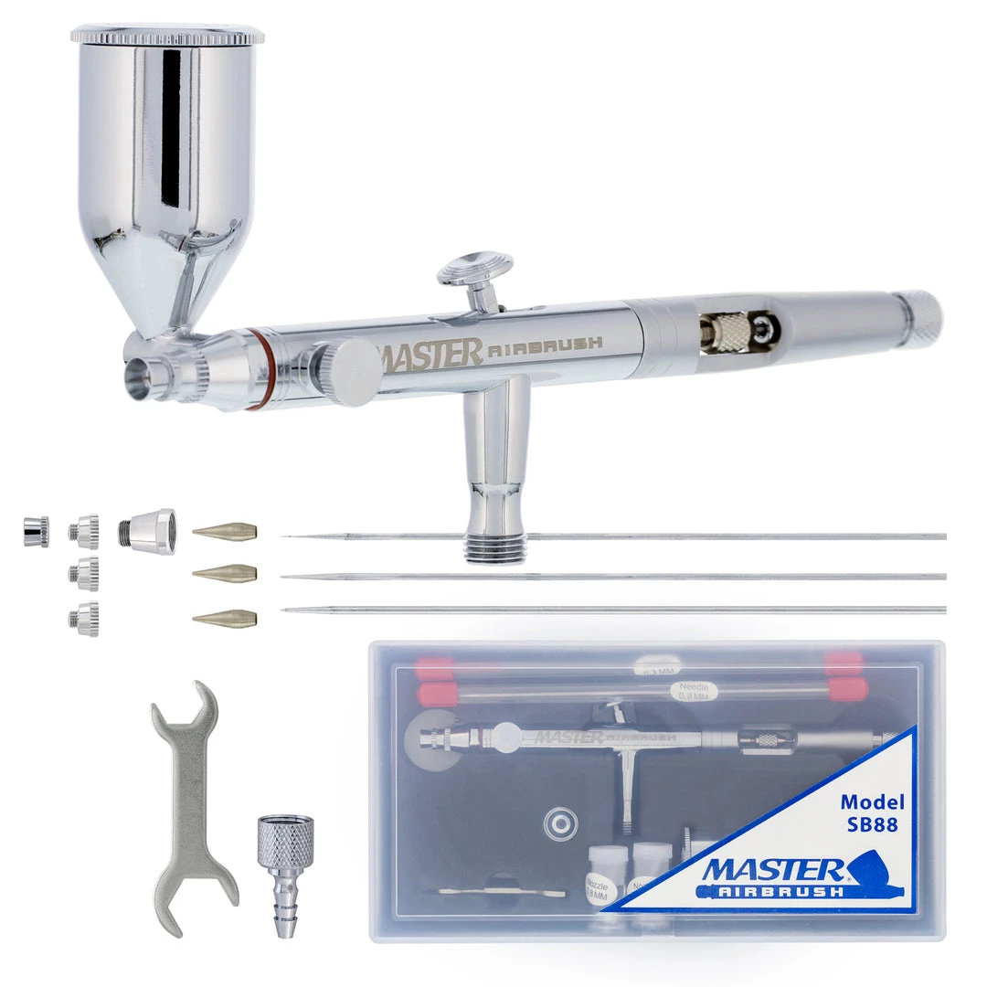 Master Airbrush SB88 Pro Set Dual-Action Side Feed Airbrush Kit With 3 Nozzle Sets (0.3, 0.5 & 0.8mm) Needles, Fluid Tips And Air Caps), 1/2 Oz. Gravity Cup, Guide Side Feed Airbrushes 3 Master Airbrush SB88 Pro Set Dual-Action Side Feed Airbrush Kit With 3 Nozzle Sets (0.3, 0.5 & 0.8mm) Needles, Fluid Tips And Air Caps), 1/2 Oz. Gravity Cup, Guide Side Feed Airbrushes