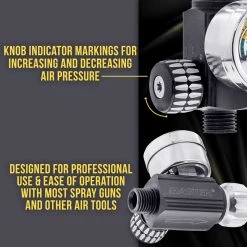Master Pro High Flow Spray Gun Air Pressure Regulator With Gauge, 0 To 140 PSI - Air Flow Control Adjusting Valve For Air Tools Air Valves & Regulators