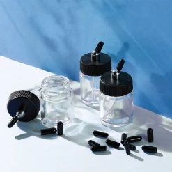 Master Airbrush Airbrush Cups & Jars Siphon Bottle Jar Adapter Cap Covers (Pack Of 36) - Black Plastic Plugs, Prevent Paint Spills