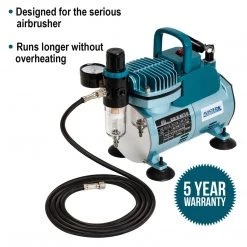 Master Airbrush TC-40 - Cool Runner Professional High Performance Single-Piston Airbrush Air Compressor With 2 Holders, Regulator, Gauge, Water Trap Filter & Air Hose